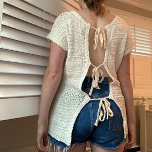 Cream tie-back sweater